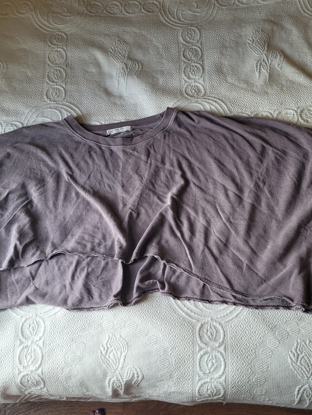 We The Free Mauve Oversized Cropped Ruffle Hem Tee